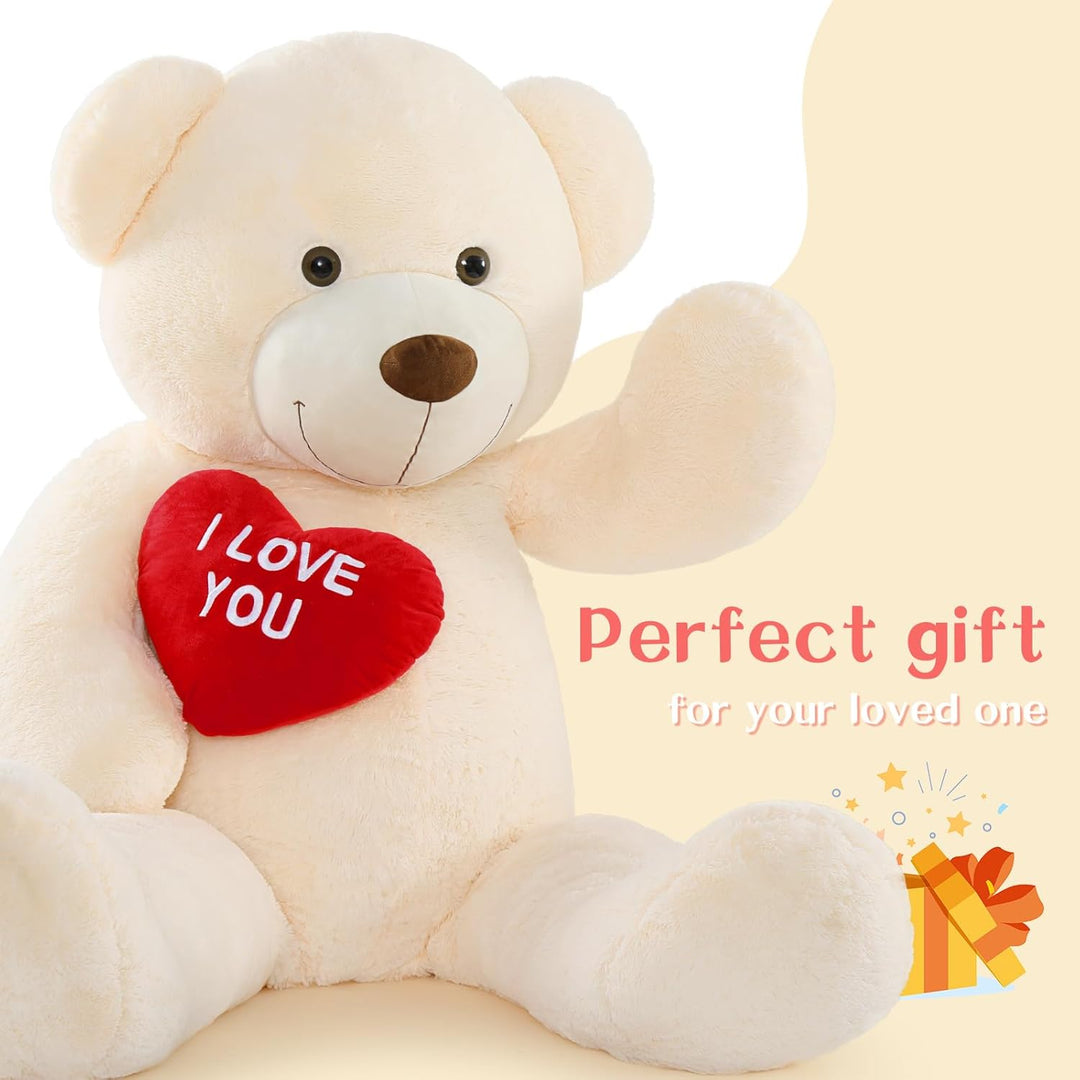 MorisMos 150cm riesen Teddy mit Herz, Beige gross teddybär XXL, kuschelig Plüschbär XXXL, Valentinst