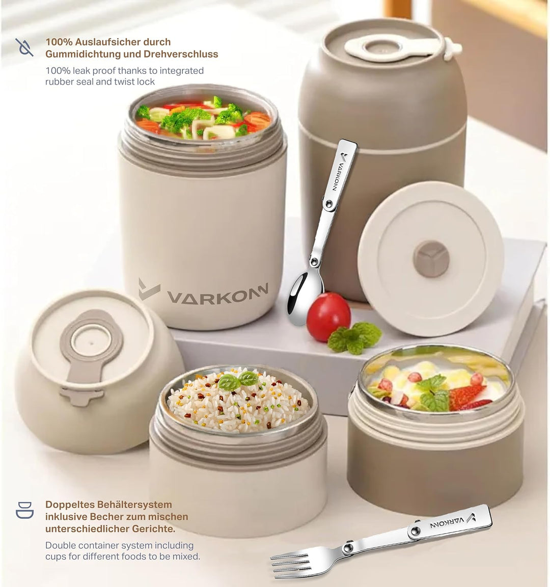 Thermobehälter für Essen 780 ml, faltbare Edelstahl Besteck, Für Kinder & Erwachsene, BPA frei, 100%