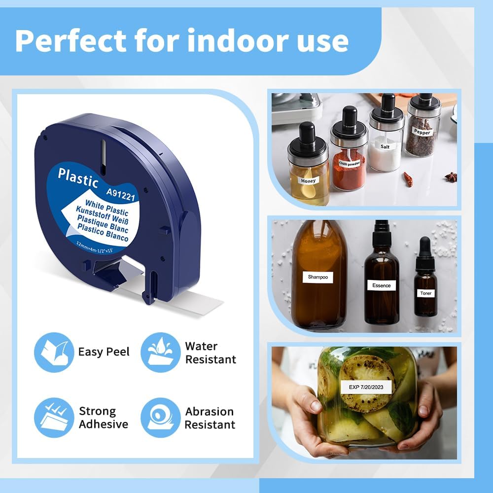 Wonfoucs 5x Etikettenband Ersatz für Dymo LetraTag 12mm x 4m,Kunststoff-Etikettenband kompatibel mit