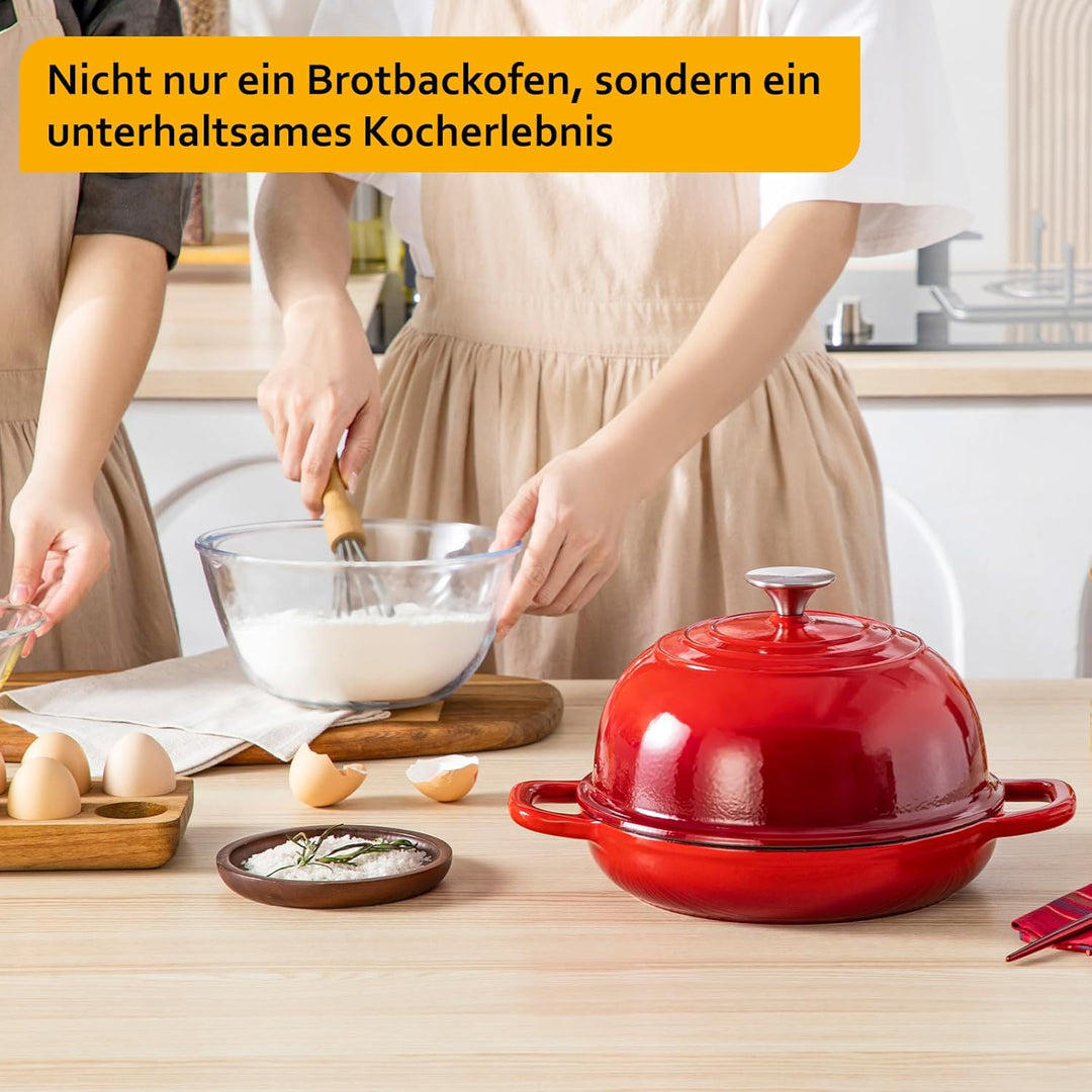 Velaze Emaille Schmortopf mit Deckel und Griffen, 4,8L Gusseisen Topf Brot Backen, 26 cm Brotbacktop