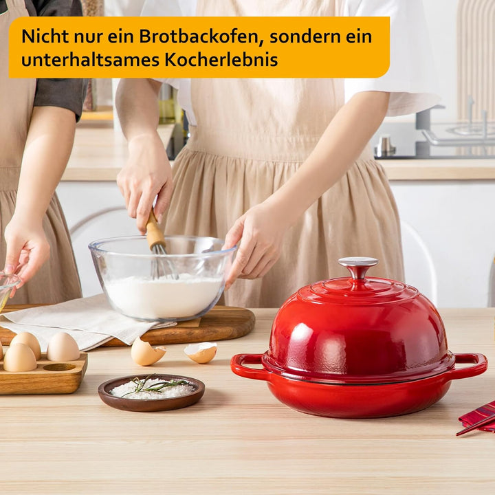 Velaze Emaille Schmortopf mit Deckel und Griffen, 4,8L Gusseisen Topf Brot Backen, 26 cm Brotbacktop