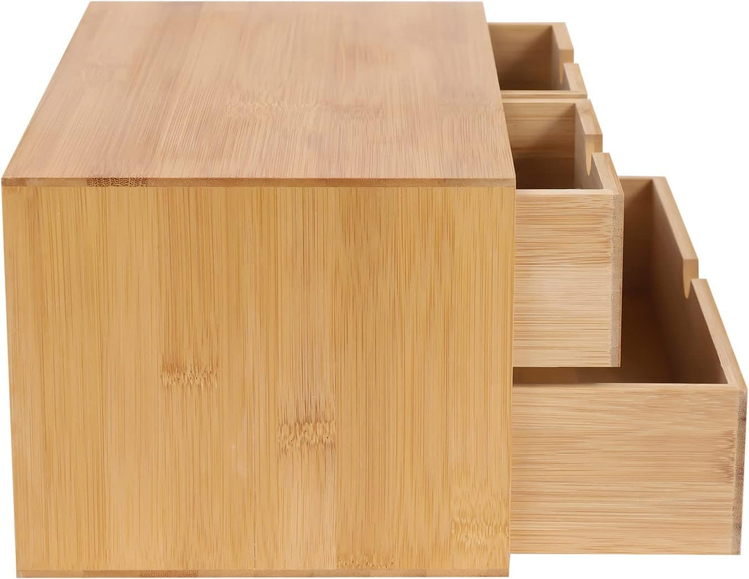 Bambus Schreibtisch-Organizer mit 3 Schubladen | 33x19x16cm Naturfarben | Schubladenbox für Büro & K