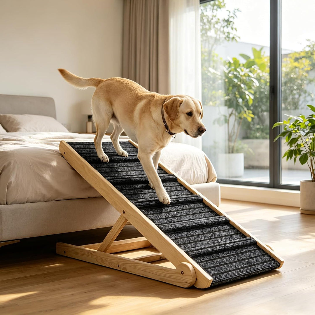 Hunderampe, Hundetreppe Höhenverstellbar Holz 7 Stufen,
