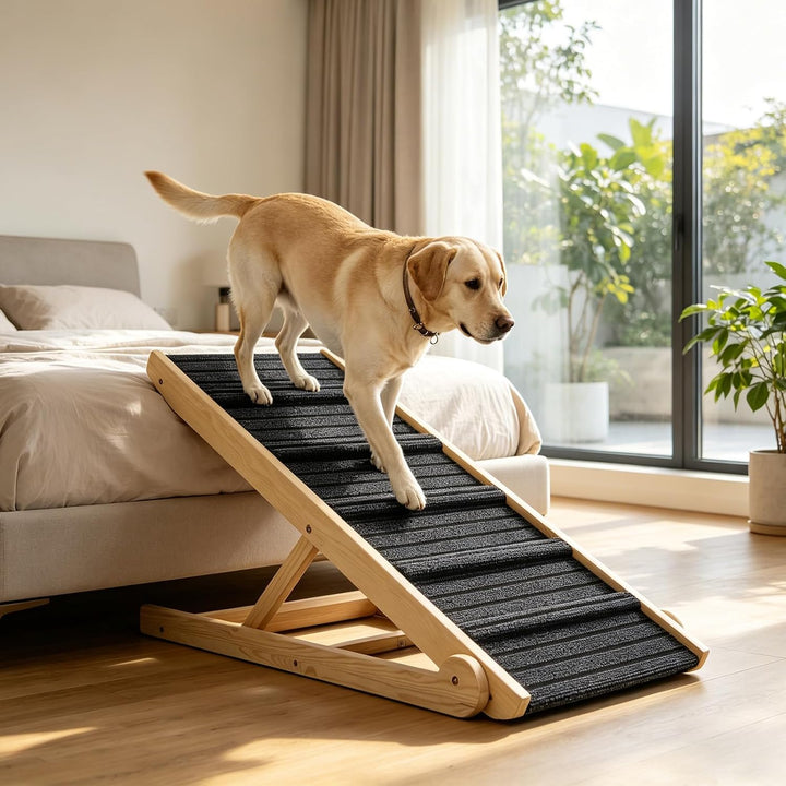 Hunderampe, Hundetreppe Höhenverstellbar Holz 7 Stufen,