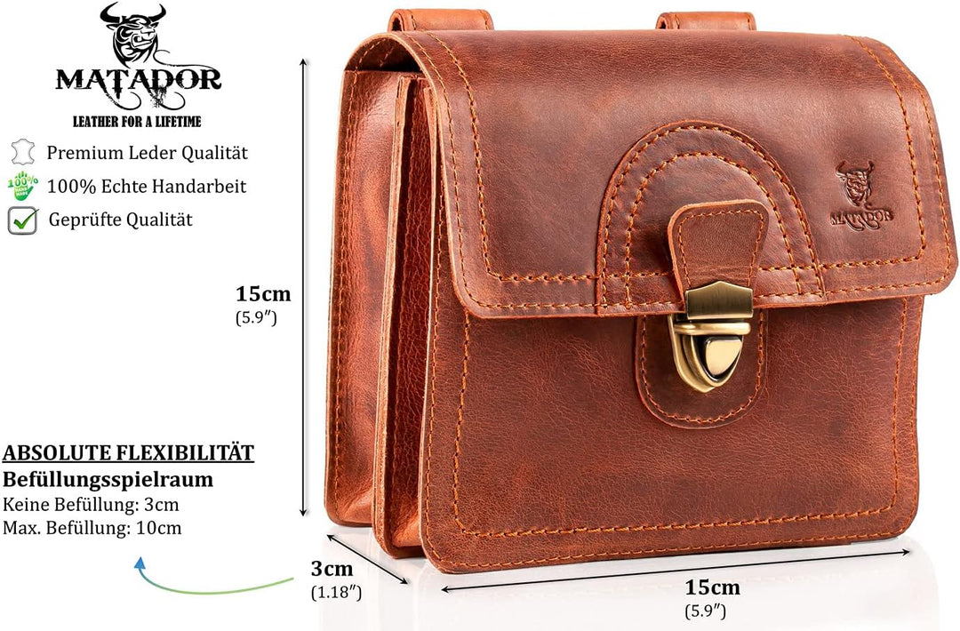 MATADOR Gürteltasche Herren Echt Leder Hüfttasche Malaga Vintage Braun Bauchtasche Damen Handtasche