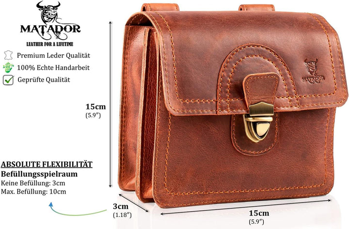 MATADOR Gürteltasche Herren Echt Leder Hüfttasche Malaga Vintage Braun Bauchtasche Damen Handtasche