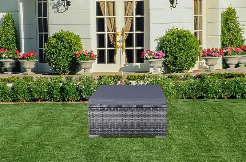 Mingone Hocker Rattan Outdoor mit Kissen Rattansofa Gartenmöbel-Set Sitzhocker Gartensofa für Terras