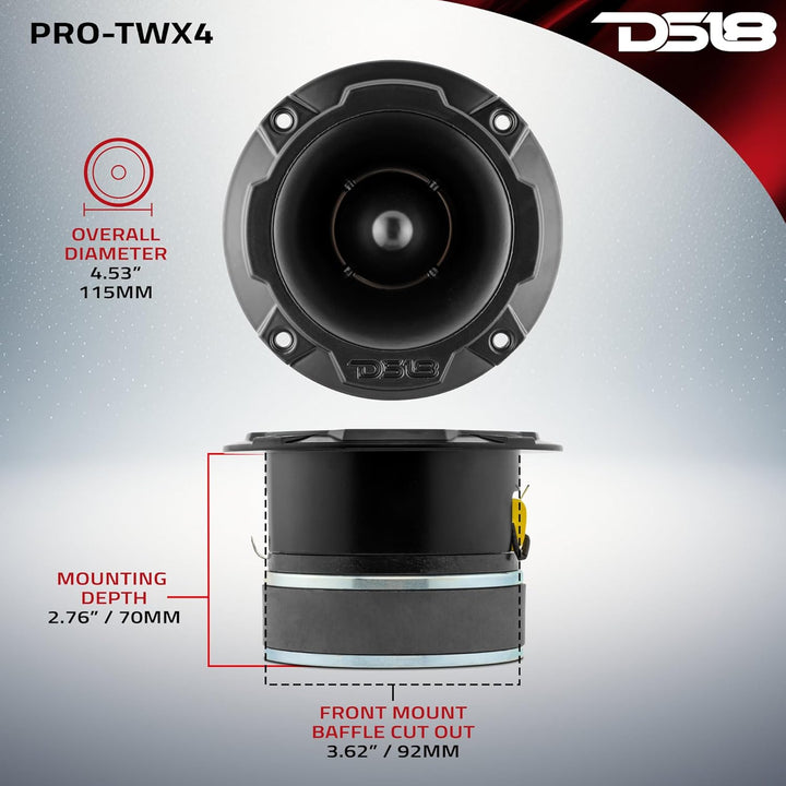 DS18 PRO-TWX4 11,4 cm Super Bullet Hochtöner mit 4,4 cm Titan-Schwingspule – 4 Ohm, 560 Watt (1 Laut