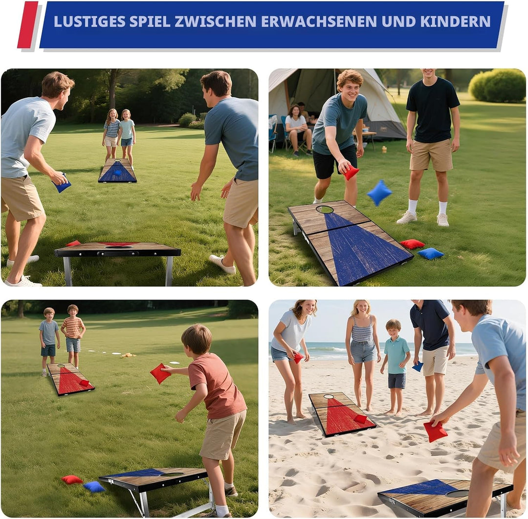 NZQXJXZ 3 x 2FT Aluminium Cornhole Set Outdoor, 2 in 1 Cornhole Game mit 8 Sitzsäcken &amp; Tragetasche
