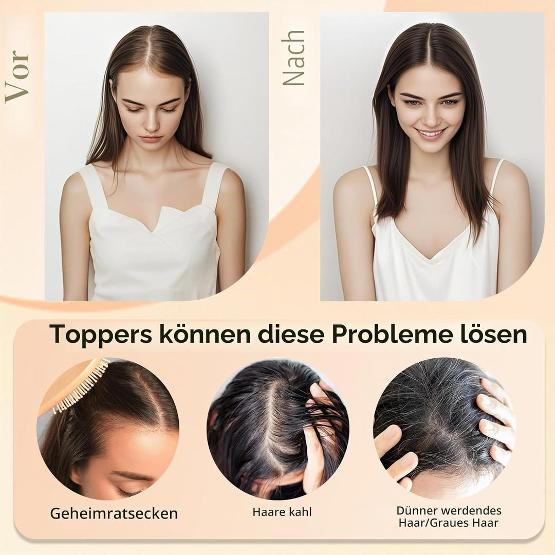 S-noilite Echthaar Toupets für Frauen Hellbraun - 9x12cm T-Sharp Haar Toppers Clip in Haarteile Echt