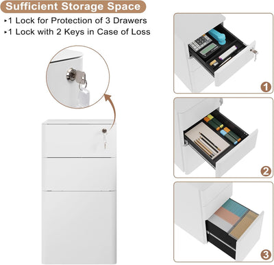 WOLTU Rollcontainer, Aktenschrank abschliessbar, Büroschrank Rollschrank, Schrank mit 3 Schubladen 5