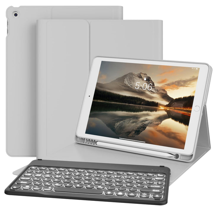 Hülle mit Tastatur für iPad 9/8/7 Generation (2021/2020/2019) 10.2 Zoll Soft TPU Rückschalemit Stift