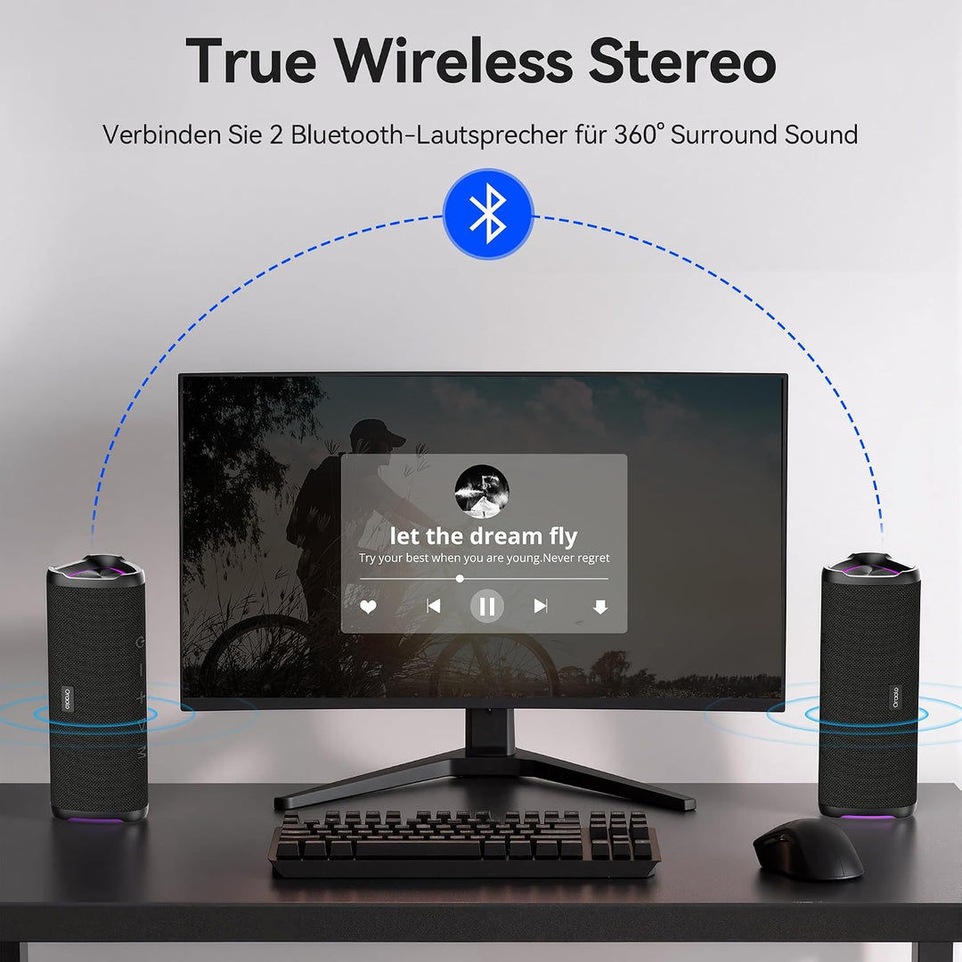 oraolo Bluetooth Lautsprecher Tragbar Musikbox Wireless Speaker | Bluetooth 6.0 20W 24 Std. Akku Dua