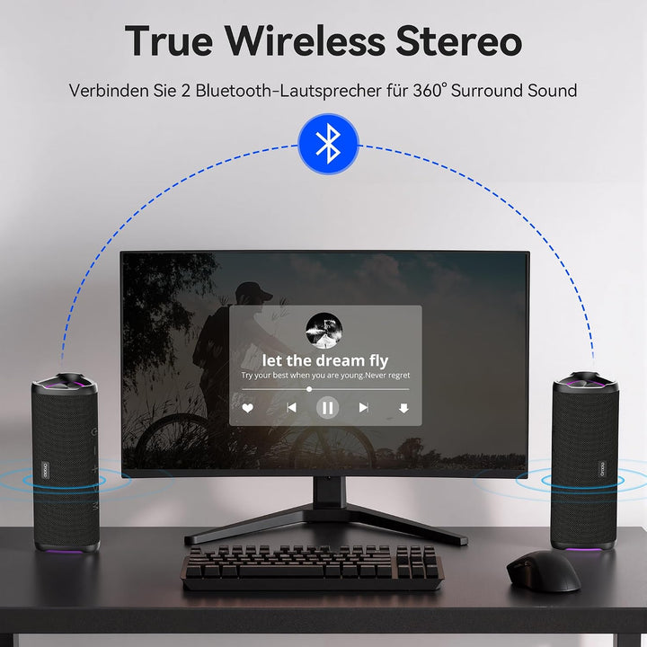 oraolo Bluetooth Lautsprecher Tragbar Musikbox Wireless Speaker | Bluetooth 6.0 20W 24 Std. Akku Dua
