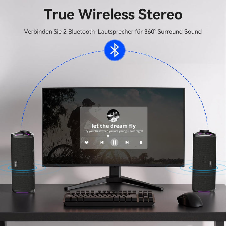 oraolo Bluetooth Lautsprecher mit Licht, Musikbox Bluetooth 6.0, 20W Dual Tragbar Lautsprecher 24 St