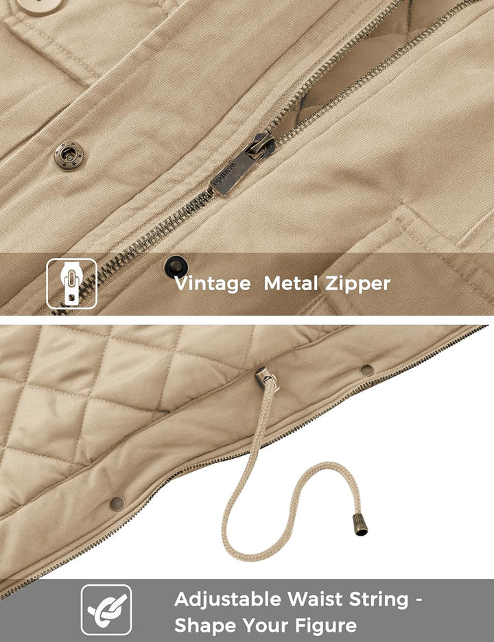 Wantdo Damen Klassische Baumwoll Jacke Warmer Fleece Mantel Winter Outdoor Parka Jacke Mittellanger