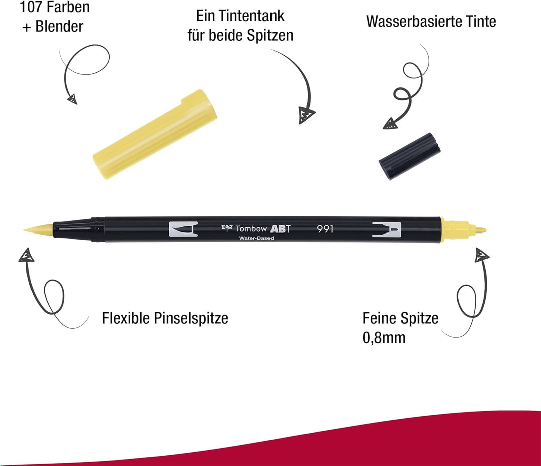 Tombow ABT-18P-2 Fasermaler Dual Brush Stift mit zwei Spitzen, 18er Set, Sekundärfarben 18er-Set Sek