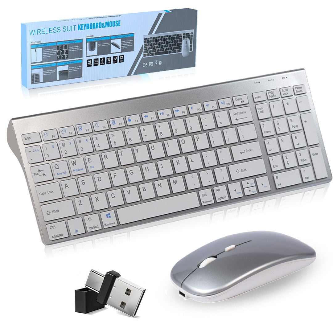 Advanced Kabellose Tastatur und Maus Combo,DREI Modi 5 in1(Bluetooth*3+2.4G+USB-C), Leise Wiederaufl