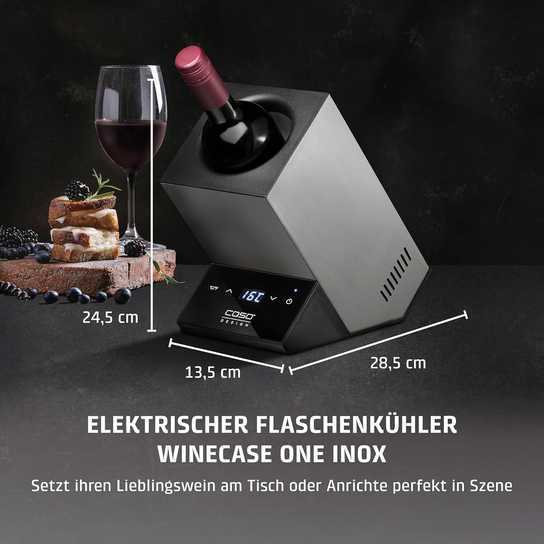 CASO WineCase One Inox - Design Weinkühler für eine Flasche, Temperaturbereich von 5-18°C, für Flasc