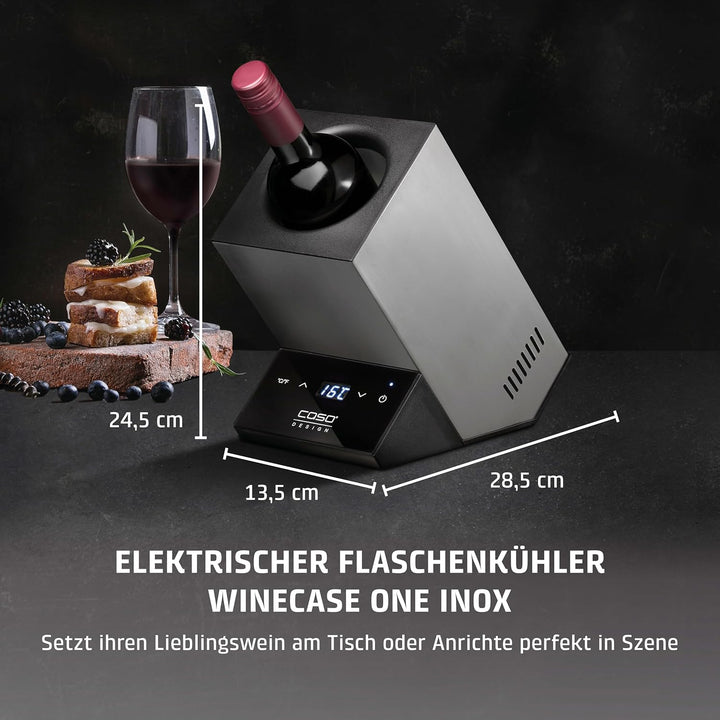 CASO WineCase One Inox - Design Weinkühler für eine Flasche, Temperaturbereich von 5-18°C, für Flasc