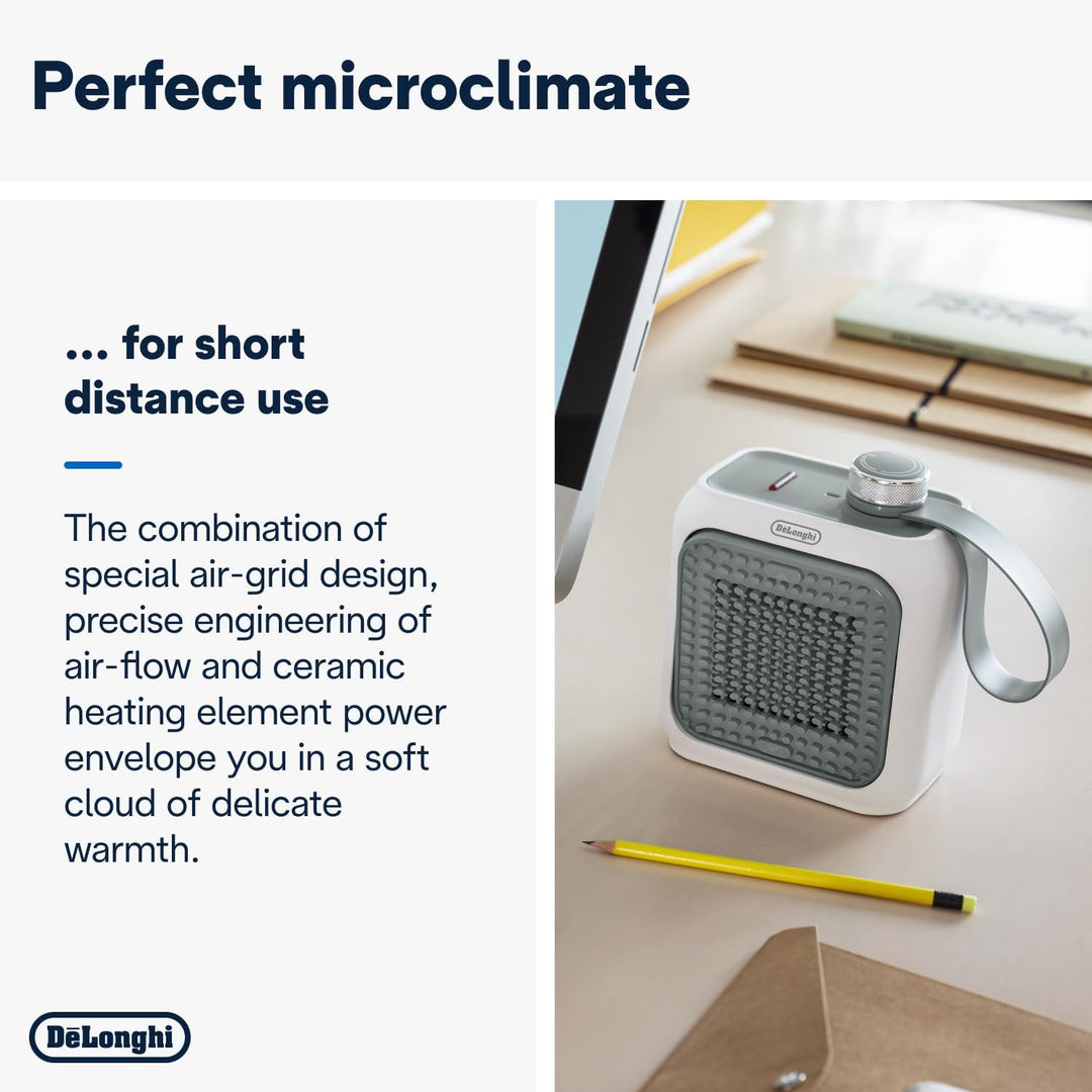 De'Longhi Capsule Desk Keramik-Heizlüfter HFX10B03.GR, leiser Mini-Schnellheizer, ausrichtbarem Gitt