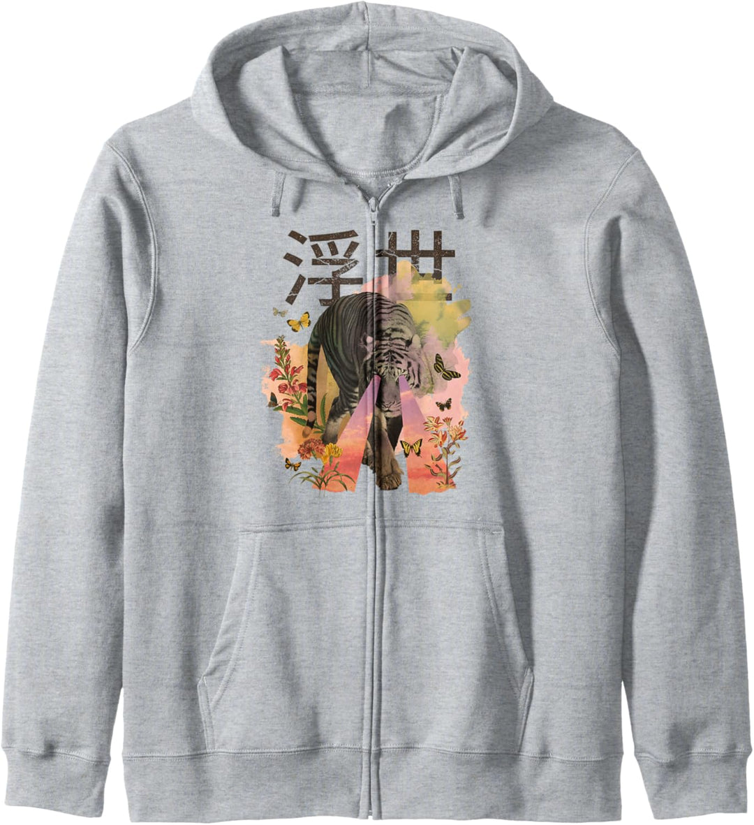 Japanischer Text mit Tiger, Wildblumen-Buchstabe Natur Kapuzenjacke