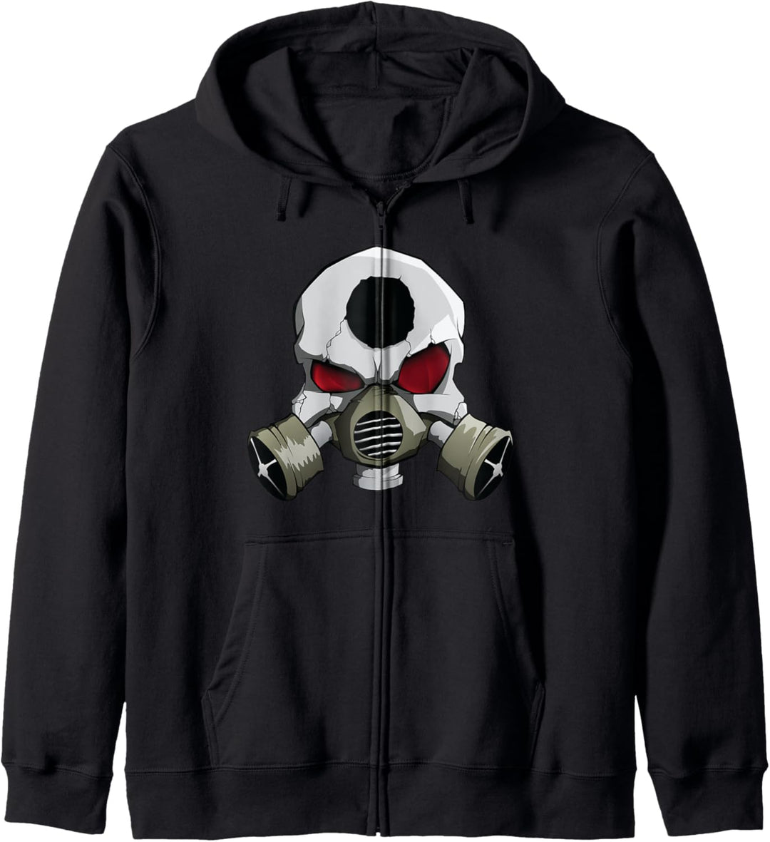 Schädel in Gasmaske und Kugelloch Horror Halloween Kapuzenjacke