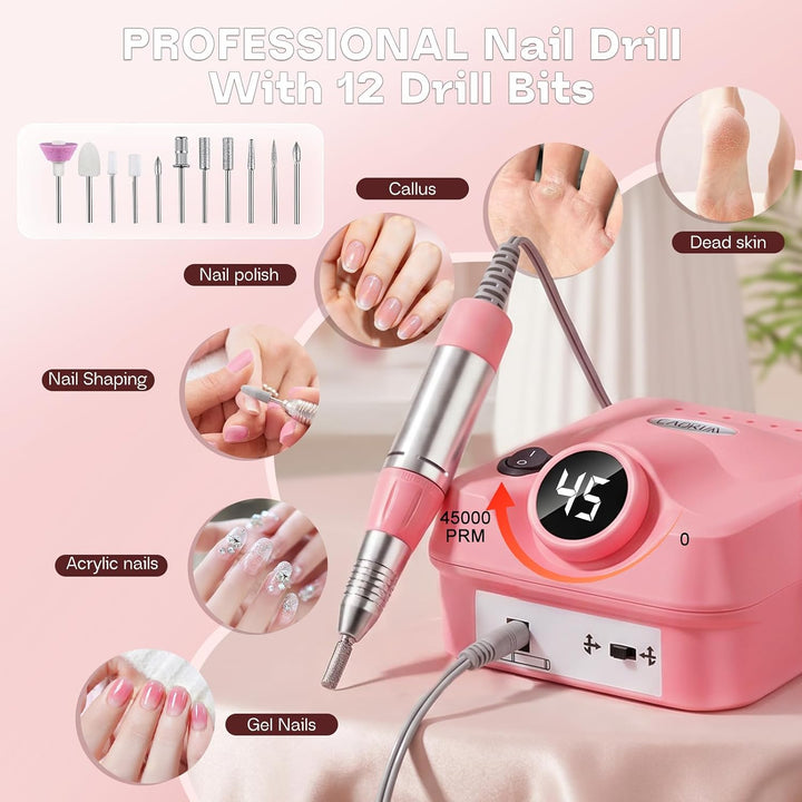 Cadrim Nagelfräser, 45000 U/min Nagelfräser für Gelnägel, Elektrische Nagelfeile Maniküre Pediküre S