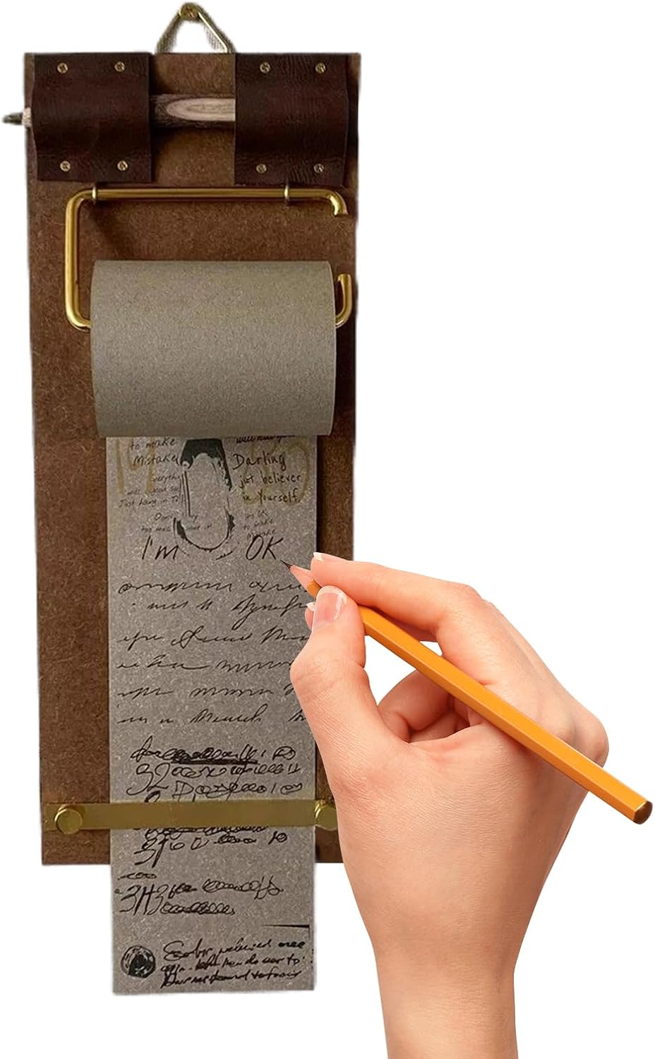 Küchen-Klemmbrett, Retro-Notizblock, Nachrichtenbrett, Wandmontage, Notizpapier mit Papierrolle, Hol