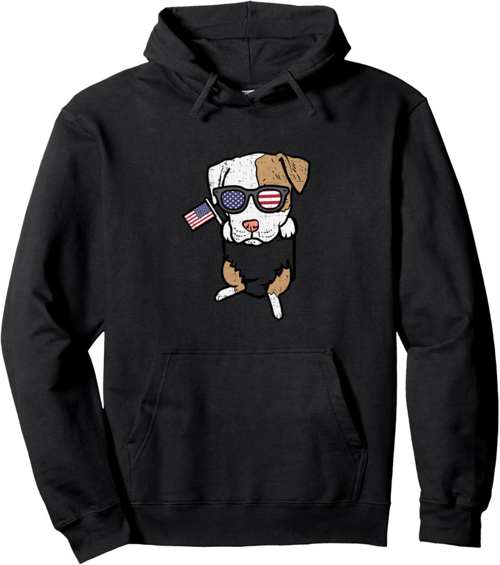 Pitbull Pocket Cute Pit American USA 4th Of July Fourth Dog Pullover Hoodie