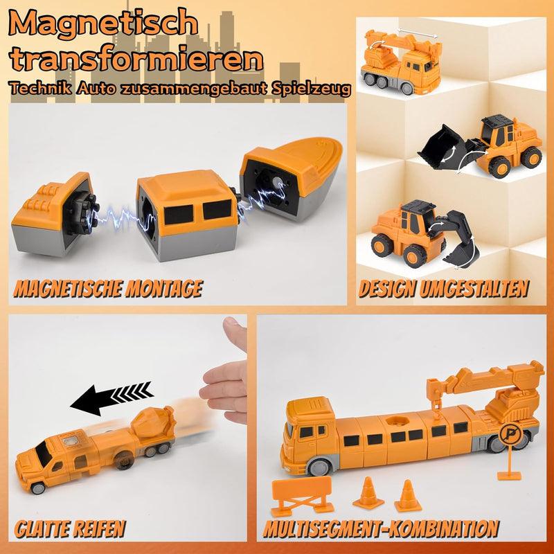 Magnetischer Verformung Roboter Baustellenfahrzeuge Auto Spielzeugset, Magnetische Bauwelt, Magnetis