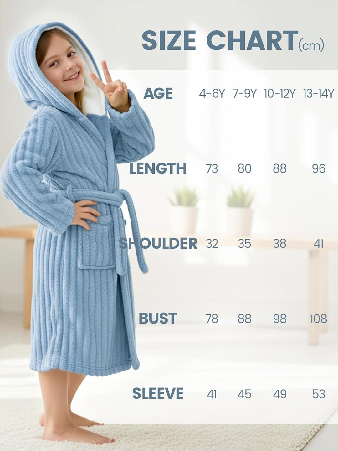 JiAmy Kapuzen Bademantel für Mädchen Flauschiger Fleece Plüsch Langer Schlafmantel Kinder Blau 4-6 J