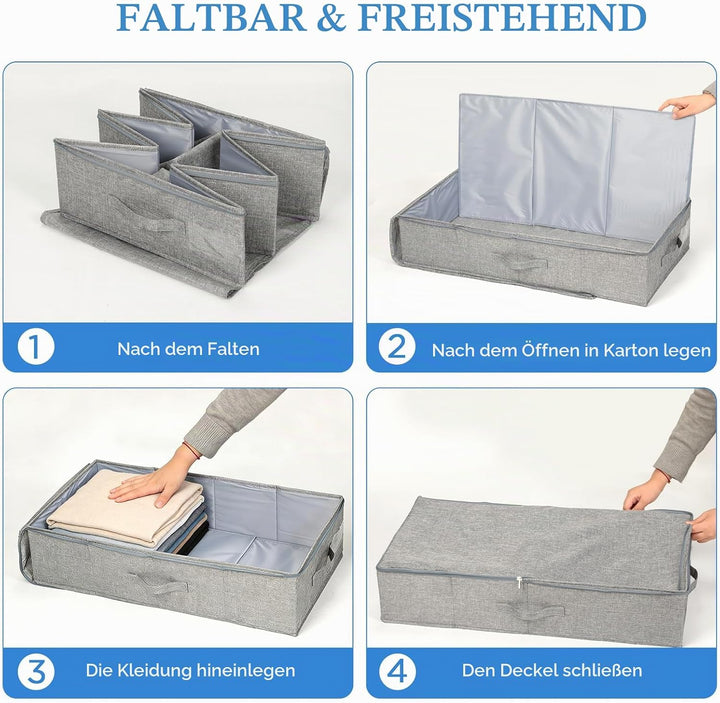 Cozary 2 Stück Unterbett Aufbewahrungsbox Stabil, Faltbare Aufbewahrungsboxen mit Deckel, 3 Griffen