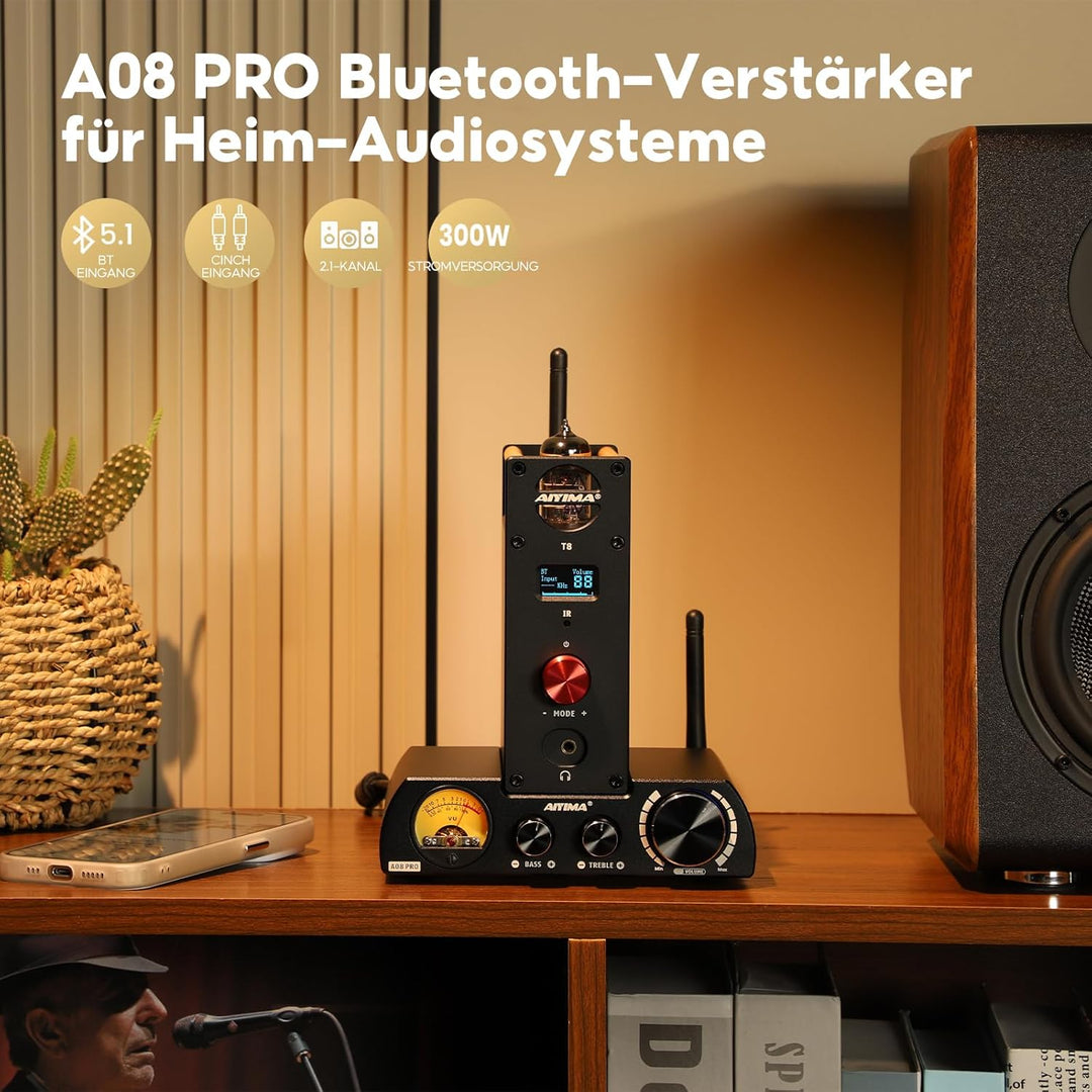 AIYIMA A08Pro Bluetooth 5.1 TPA3255 Mini-Leistungsverstärker 2.0/2.1-Kanal 300 W x 2 (4 Ohm) HiFi-St