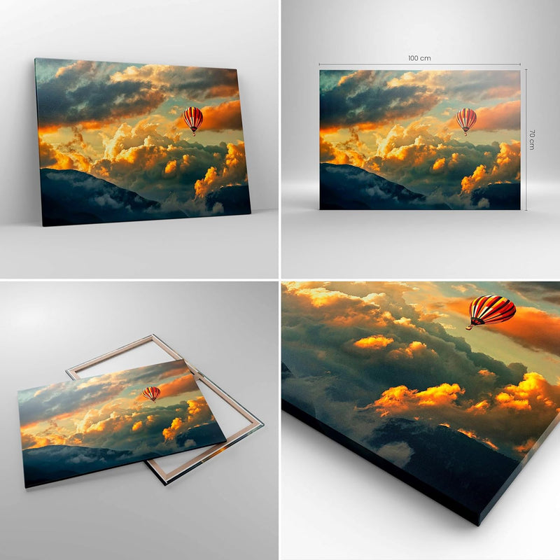 Bilder auf Leinwand 100x70cm Leinwandbild mit Rahmen Wolken Ballon Flug Gross Wanddeko Bild Schlafzi