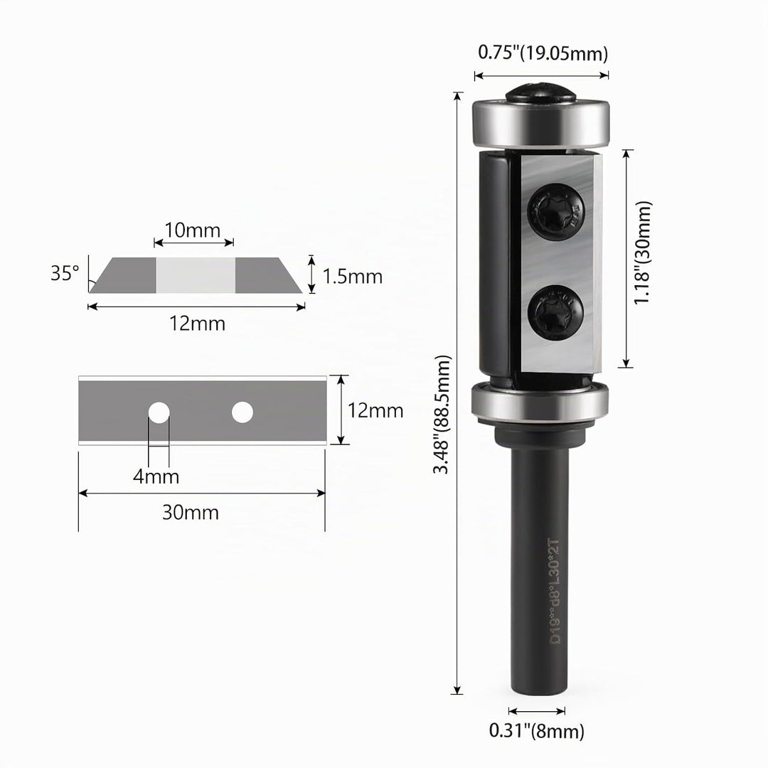 Trvoxviq Wendeplatten Bündigfräser 8mm Schaft, Bündigfräser Oberfräse mit 2-seitigen Austauschbare H