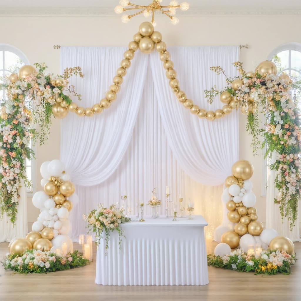 HBBMAGIC 2 Stücke 1,5×3cm Weiss Hintergrund Vorhänge für Hochzeit Party 100% Polyester Falten freie