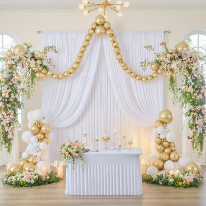 HBBMAGIC 2 Stücke 1,5×3cm Weiss Hintergrund Vorhänge für Hochzeit Party 100% Polyester Falten freie