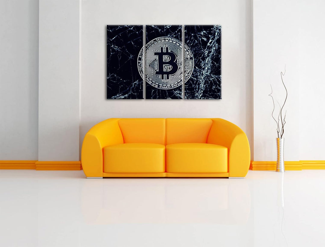 Bitcoin BTC auf Eisals Leinwandbild 3 teilig | Grösse: 120x80 cm | Wandbild | Kunstdruck | fertig be