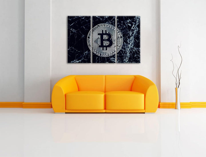 Bitcoin BTC auf Eisals Leinwandbild 3 teilig | Grösse: 120x80 cm | Wandbild | Kunstdruck | fertig be