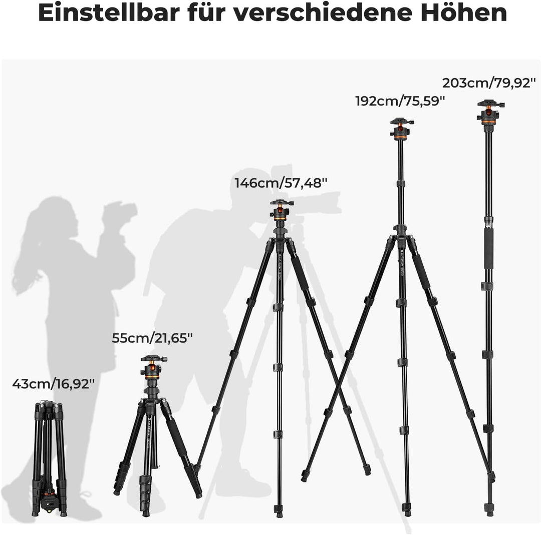 K&F Concept Kamera Stativ,192cm Stativ für Smartphone,Stativ Kamera Tripod O275A5+BH-36,Handy Stativ
