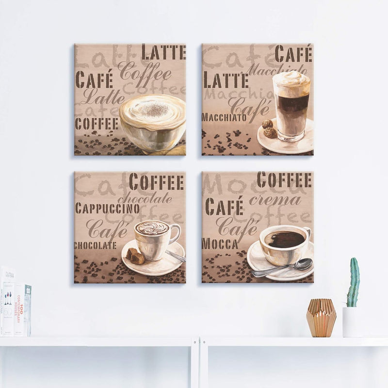 ARTLAND Leinwandbilder auf Holz Wandbild Bild Set 4 teilig je 30x30 cm Quadratisch Getränke Kaffee M