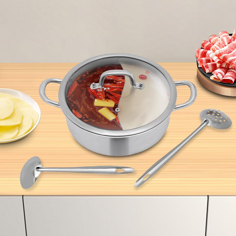 28cm/32cm Shabu Hot Pot Edelstahl Cookware 2 Kammern Mit Glasdeckel Shabu, Dual Sided Für Zwei Versc