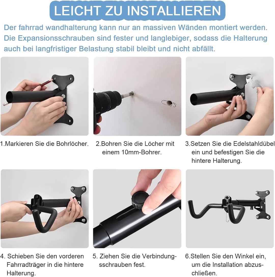 2 Stück Fahrrad Wandhalterung I Fahrradhalter - Winkel und Wandabstand Einstellbar bis 22 kg, Klappb