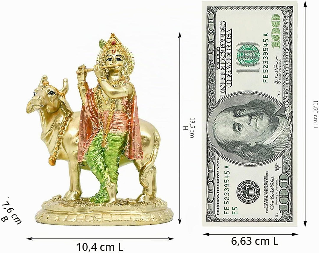 alikiki Hinduistische Gott, Lord Krishna, Statue – 13 cm H Baby Krishna Idol mit Kuh Nandi Statue In
