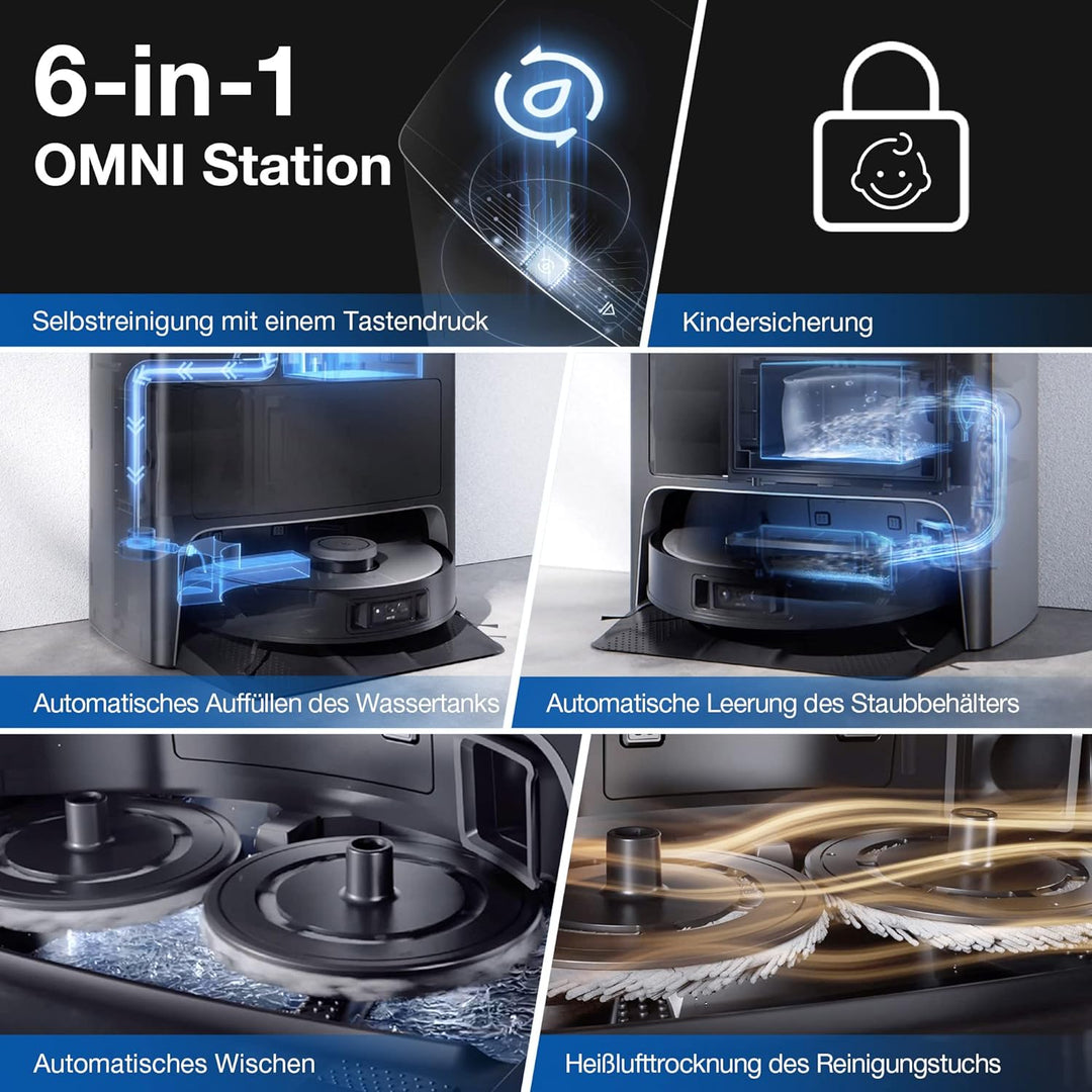 ECOVACS DEEBOT X1 OMNI, Staubsaugerroboter mit Wischfunktion und multifunktionaler Reinigungsstation