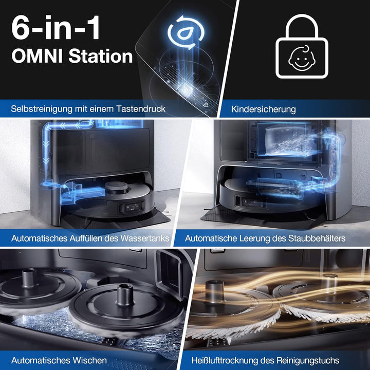 ECOVACS DEEBOT X1 OMNI, Staubsaugerroboter mit Wischfunktion und multifunktionaler Reinigungsstation