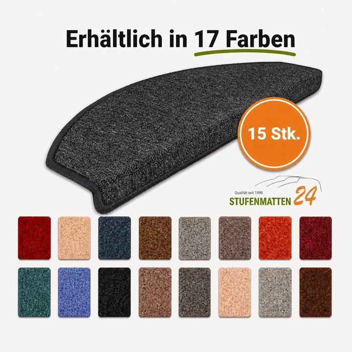 Kettelservice-Metzker Stufenmatten Treppen-Teppich Rambo 15er SparSet 17 Farben (-Anthrazit-)