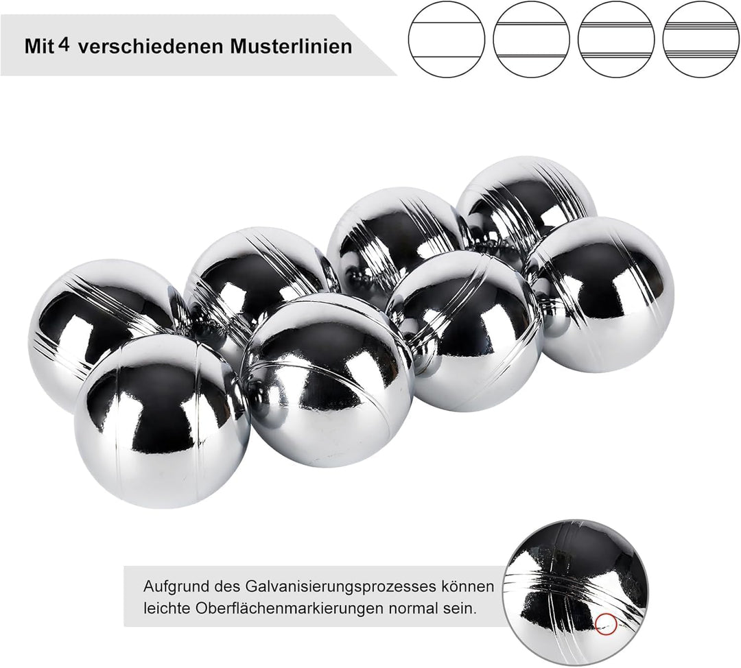 Boule Set 6/8 Metallkugeln mit Hartschalenkoffer–Petanque &amp; Boccia Spiel mit Zielkugel, Abstandsmess