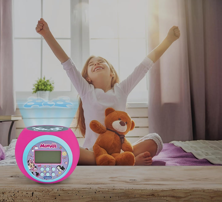 Lexibook, Disney Minnie, Projektor-Wecker mit Weck- und Schlummerfunktion, Nachtlicht mit Timer, LCD